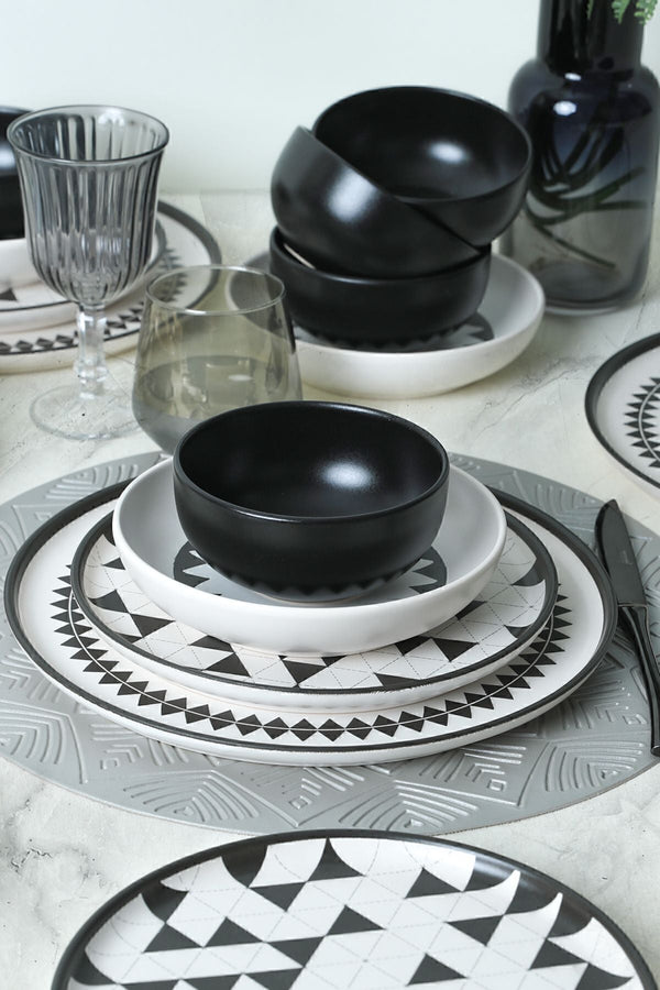 Keraart Black Pattern Nordic Dinnerware Set 24 pcs - Chaplin Home