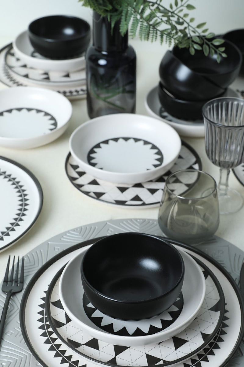 Keraart Black Pattern Nordic Dinnerware Set 24 pcs - Chaplin Home