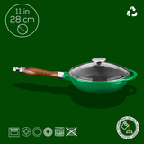Frigideira em ferro fundido com tampa de vidro - 28 cm