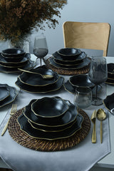 Mat Black/Gold Romeo Dinnerware Set 24 pcs - Chaplin Home