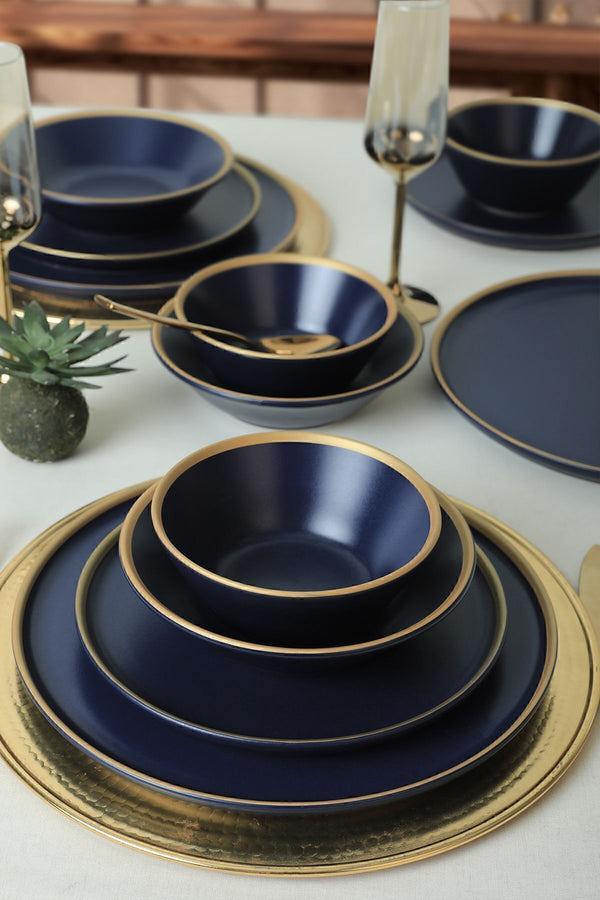 Mat Navy Blue/Gold Dinnerware Set 24 pcs - Chaplin Home