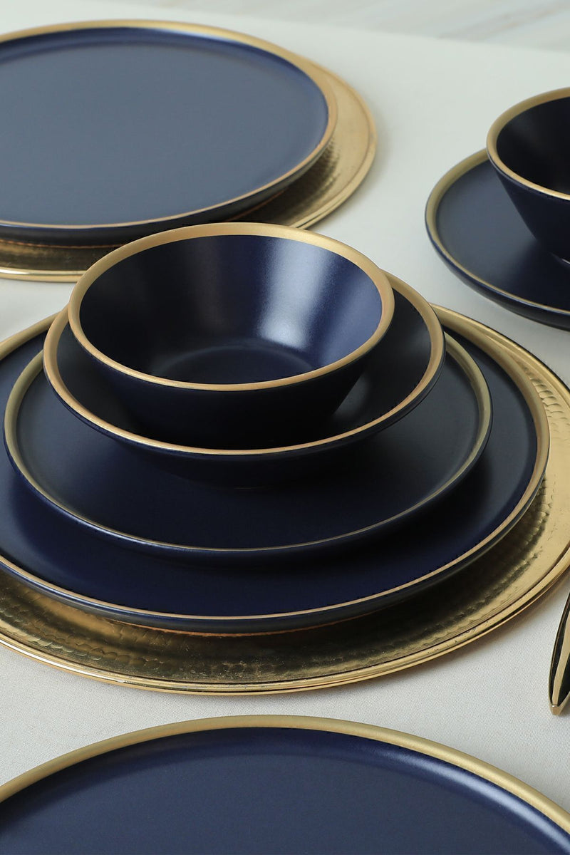 Mat Navy Blue/Gold Dinnerware Set 24 pcs - Chaplin Home