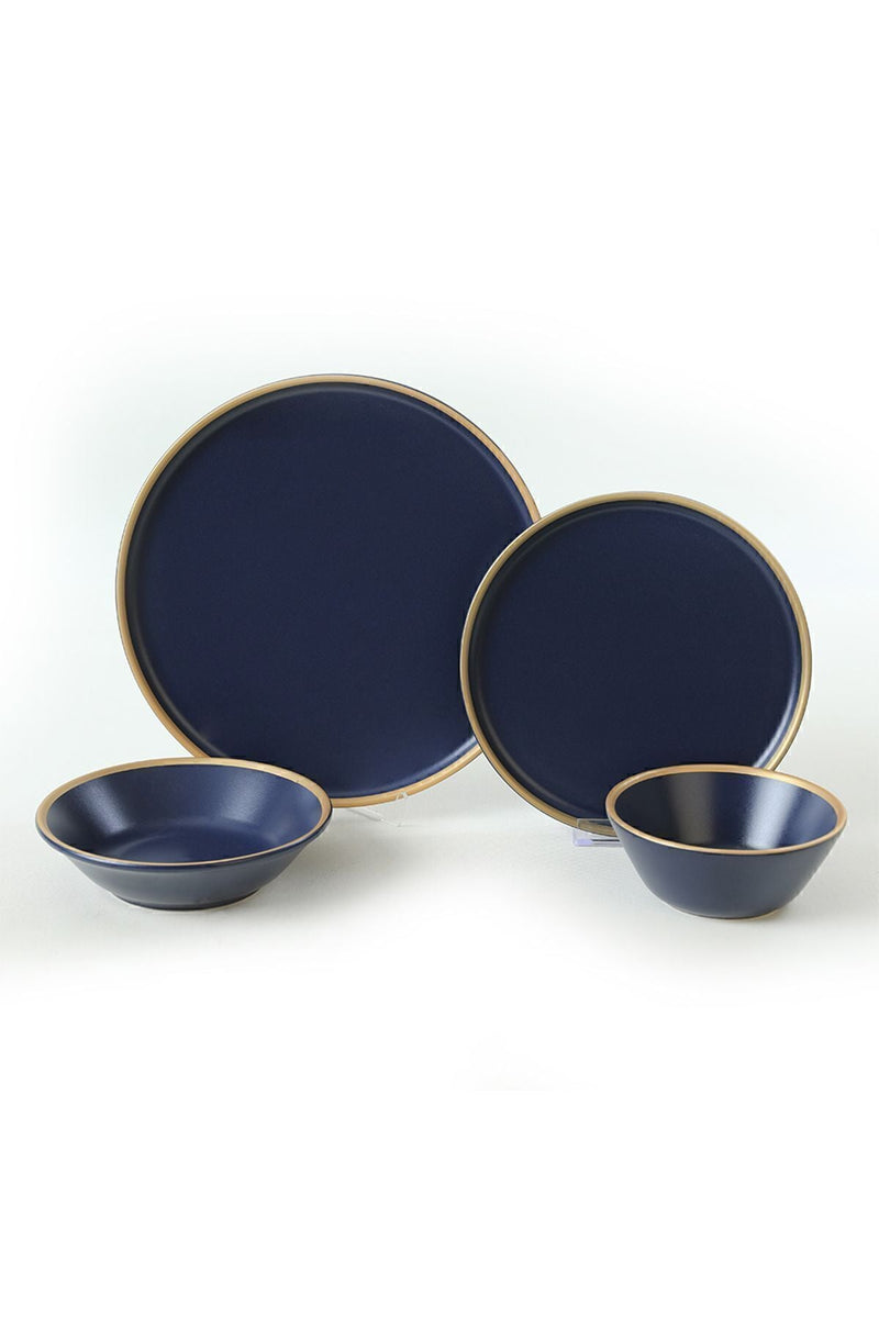 Mat Navy Blue/Gold Dinnerware Set 24 pcs - Chaplin Home