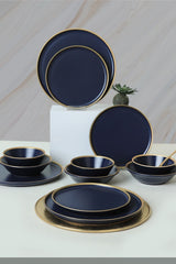 Mat Navy Blue/Gold Dinnerware Set 24 pcs - Chaplin Home