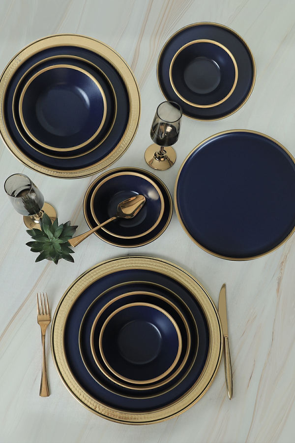 Mat Navy Blue/Gold Dinnerware Set 24 pcs - Chaplin Home