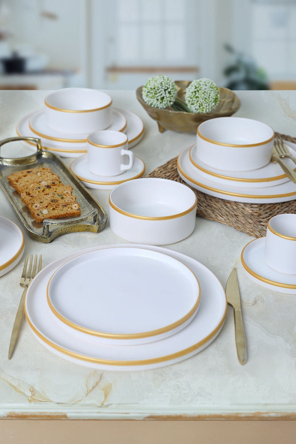 Mat White/Gold Stackable Dinnerware Set 20 pcs - Chaplin Home