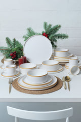 Mat White/Gold Stackable Dinnerware Set 20 pcs - Chaplin Home
