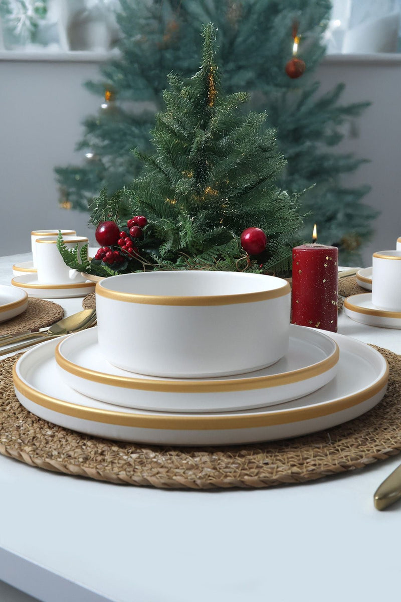 Mat White/Gold Stackable Dinnerware Set 20 pcs - Chaplin Home