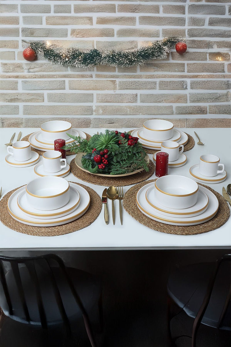 Mat White/Gold Stackable Dinnerware Set 20 pcs - Chaplin Home