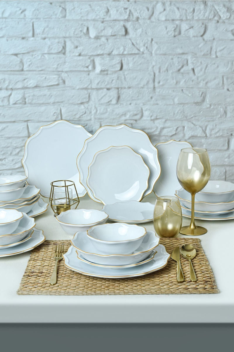 White/Gold Romeo Dinnerware Set 24 pcs - Chaplin Home