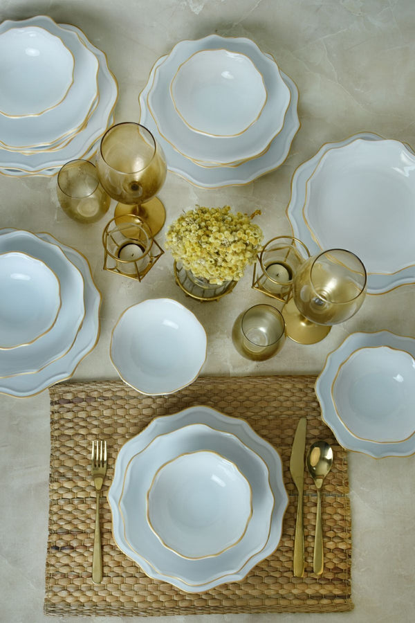White/Gold Romeo Dinnerware Set 24 pcs - Chaplin Home