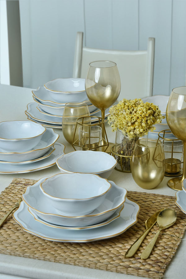 White/Gold Romeo Dinnerware Set 24 pcs - Chaplin Home